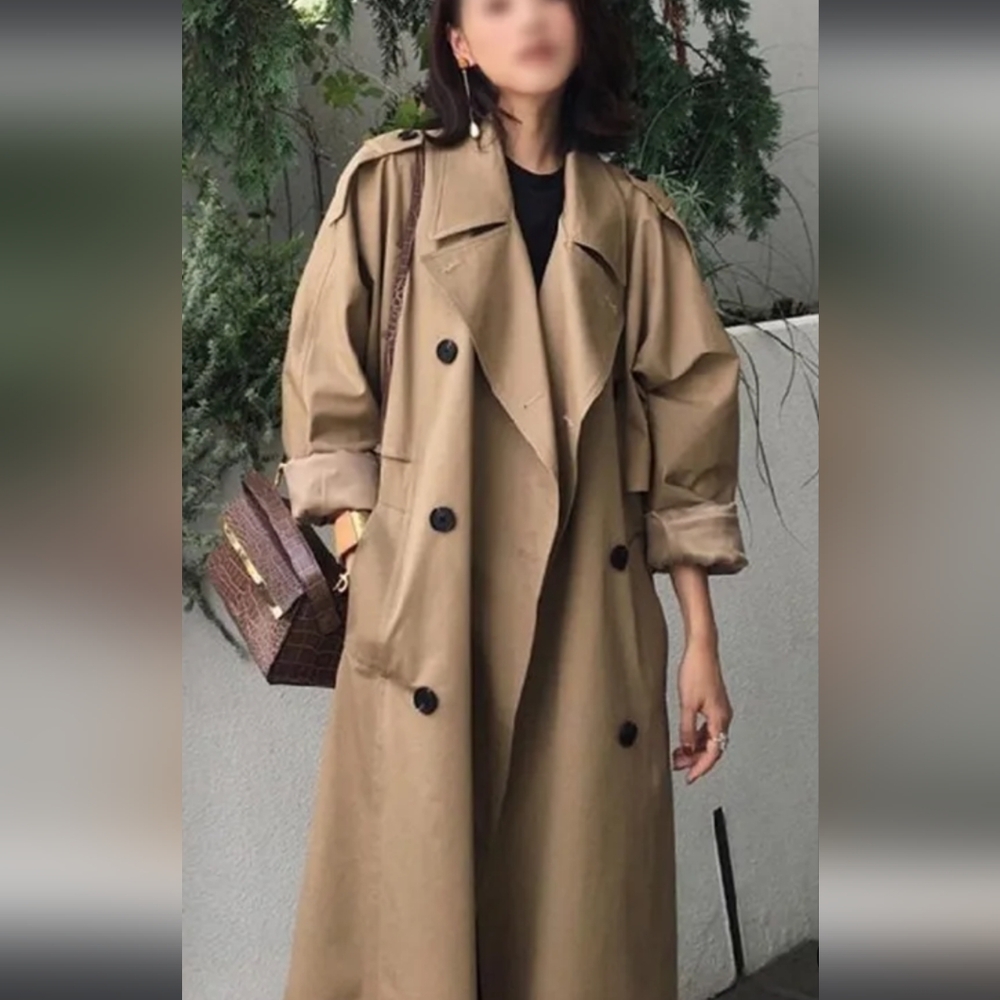 ZIAI Double Breasted Belted Trench Coat  women's size Medium color tan
